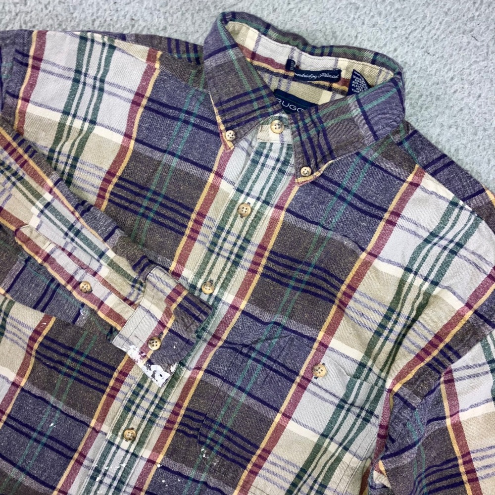 Rugger Gant Button Down Shirt Men‎ M Cambridge Plaid Distressed Work Grunge 90s
